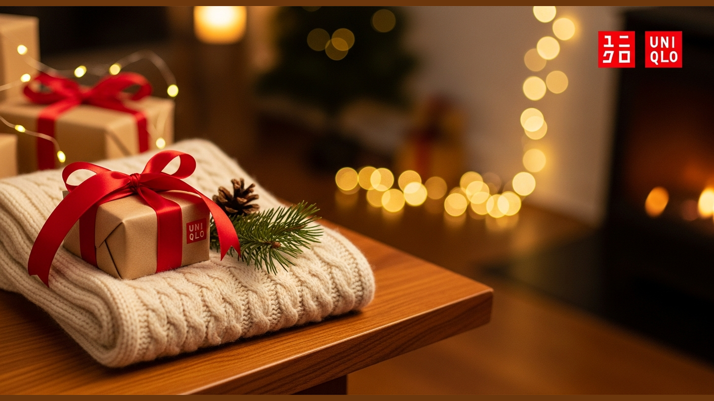 Festive — red ribbon gift + fairy lights